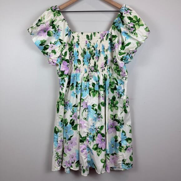 Old Navy Floral Mini Dress 2X Multi Smocked Puff Sleeve Cottagecore Boho Bloom - Picture 7 of 9